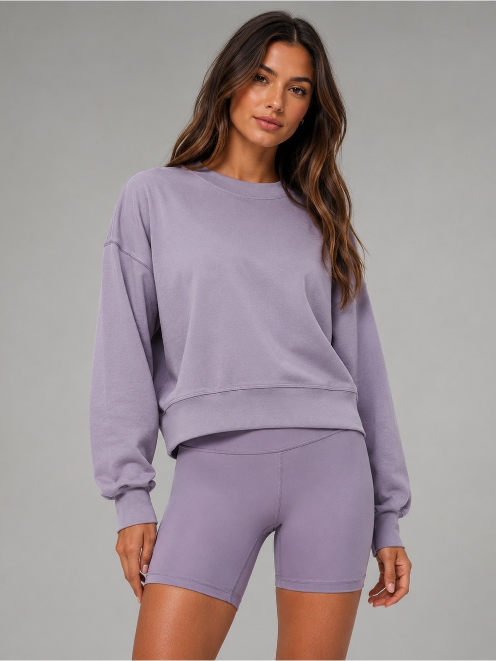 Lululemon Softstreme Perfectly Oversized Cropped Crew Purple Ash Sz 8